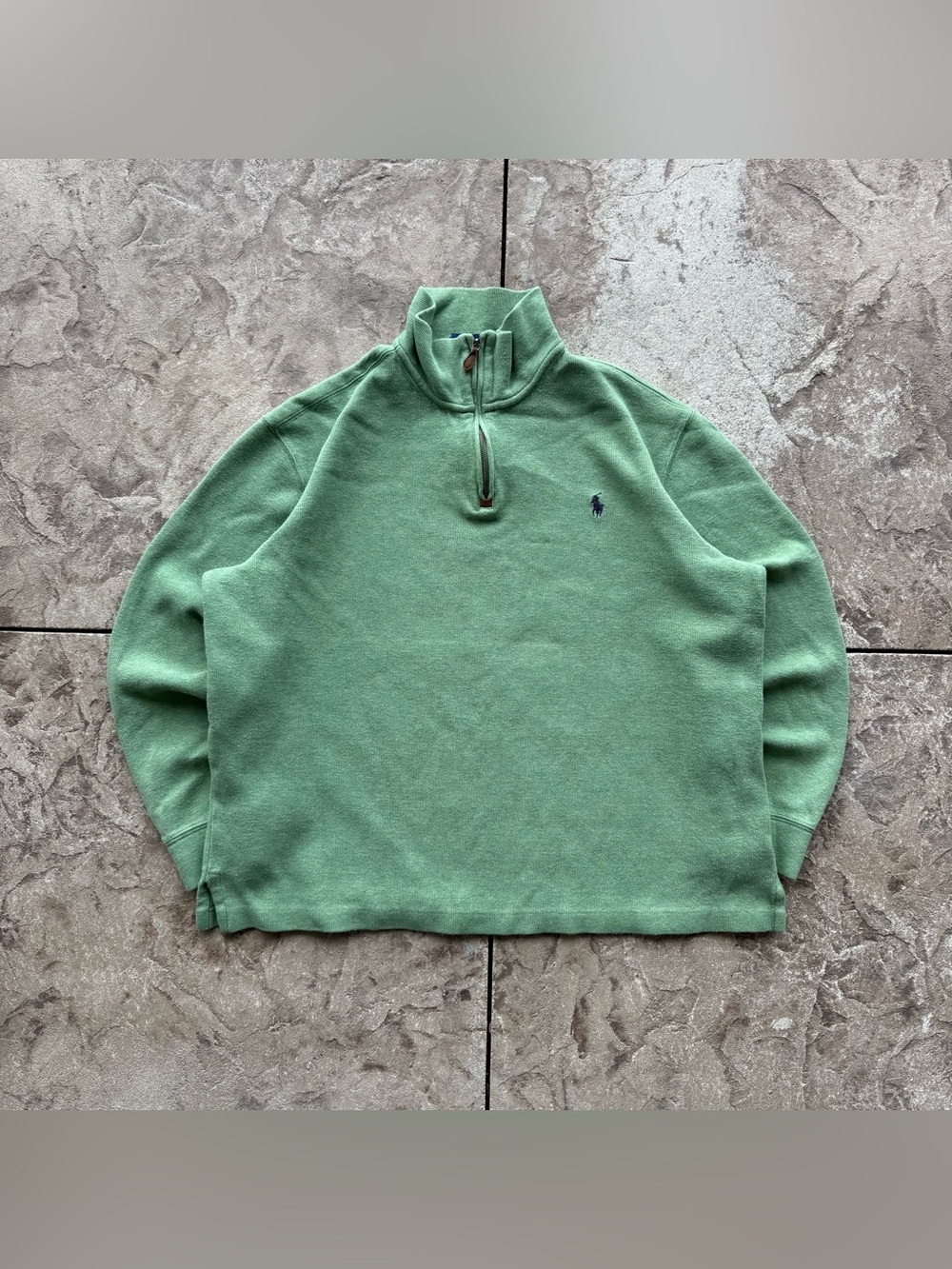 Polo Ralph Lauren Mesh-Knit Green Quarter-Zip Pullover Sweater Large